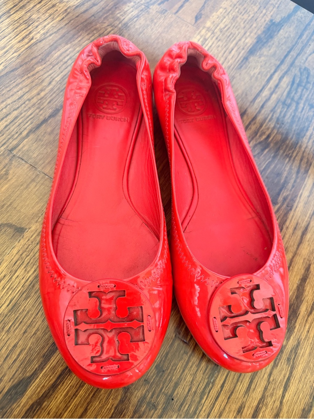 Tory Burch Red Patent Leather Logo Ballet Flats
